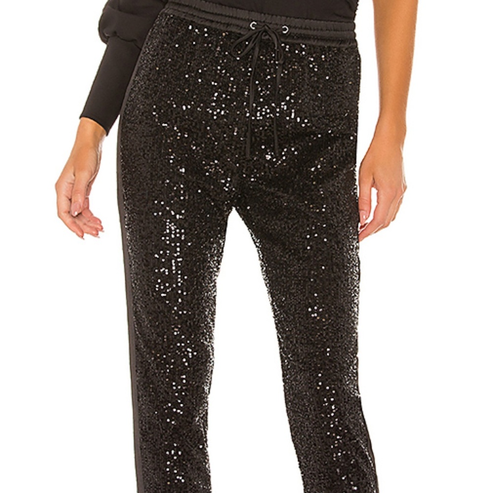Parker Conner Satin Striped Cropped Sequin Pants